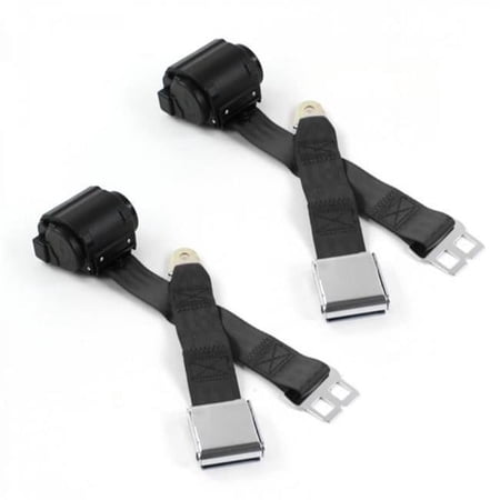 safeTboy Black Retractable Bucket Seat Belt Kit with Bracketry for 1966-1973 Jeep Commando Airplane 2 Point - 2 Belts