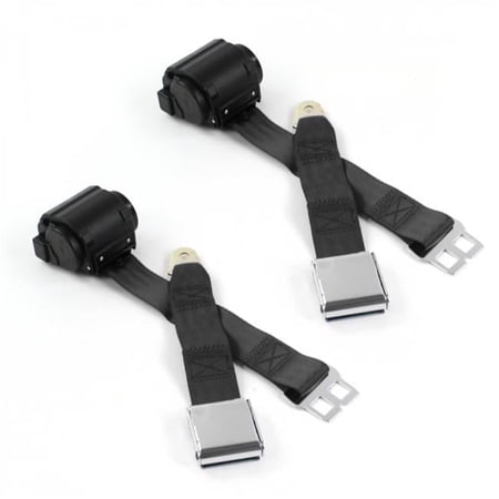 safeTboy Black Retractable Bucket Seat Belt Kit with Bracketry for 1966-1977 Ford Bronco Airplane 2 Point - 2 Belts