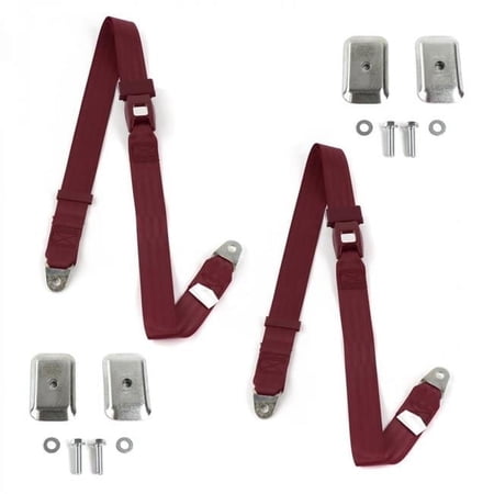 safeTboy Burgandy Lap Bucket Seat Belt Kit with Bracketry for 1946-1961 Desoto Standard 2 Point - 2 Belts