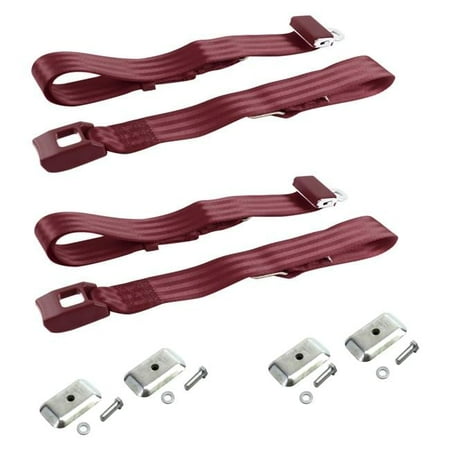 safeTboy Burgandy Lap Bucket Seat Belt Kit with Bracketry for 1982-1994 Chevy Cavalier Standard 2 Point - 2 Belts