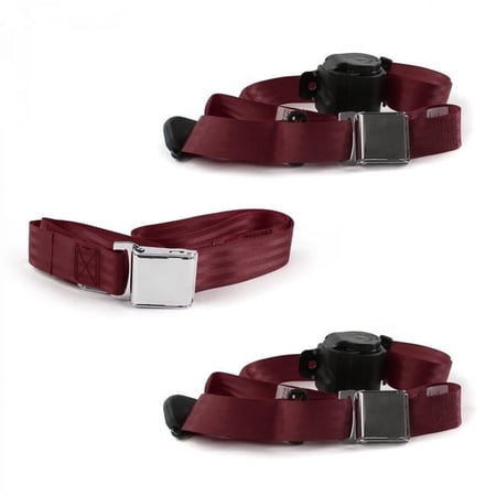 safeTboy Burgandy Retractable Bench Seat Belt Kit for 1973-1991 Chevy FS Blazer Airplane 3 Point - 3 Belts