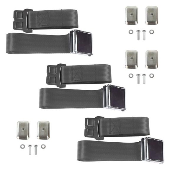 safeTboy Charcoal Lap Bucket Seat Belt Kit with Bracketry for 1962-1980 Triumph Spitfire Airplane 2 Point - 2 Belts