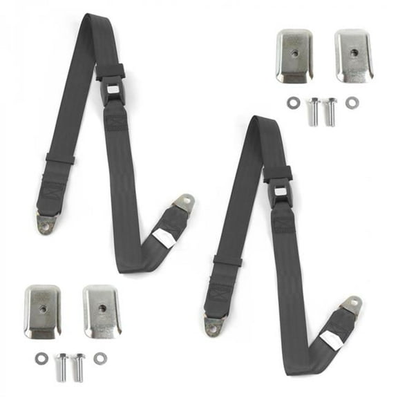 safeTboy  Charcoal Lap Bucket Seat Belt Kit with Bracketry for 1982-1994 Chevy Cavalier Standard 2 Point - 2 Belts