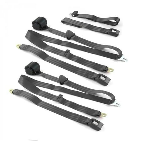 safeTboy Charcoal Retractable Bench Seat Belt Kit for 1949-1958 Buick Special Standard 3 Point - 3 Belts
