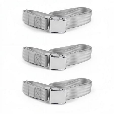 safeTboy Gray & Grey Lap Bench Seat Belt Kit for 1974-1978 Ford Mustang Airplane 2 Point - 3 Belts