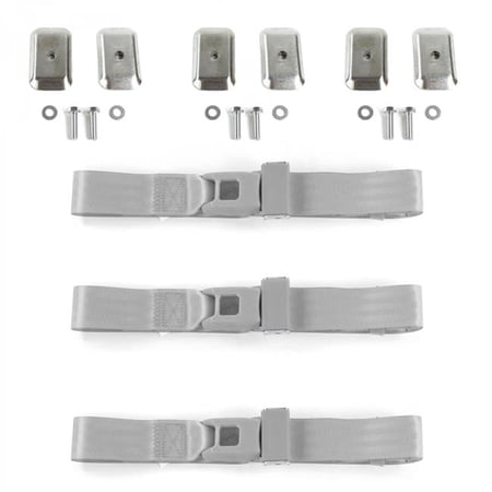 safeTboy Gray & Grey Lap Bench Seat Belt Kit with Bracketry for 1928-1931 Model A Ford Standard 2 Point - 3 Belts