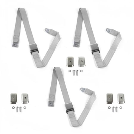 safeTboy Gray & Grey Lap Bench Seat Belt Kit with Bracketry for 1958-1967 VW Type 1 Airplane 2 Point - 3 Belts