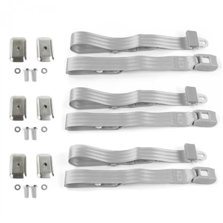 safeTboy Gray & Grey Lap Bench Seat Belt Kit with Bracketry for 1963-1991 Jeep Wagoneer Standard 2 Point - 3 Belts