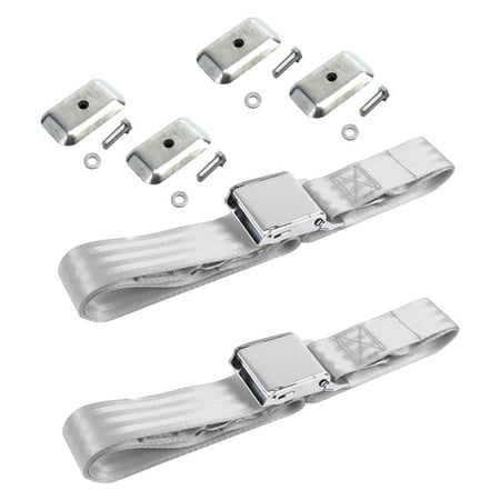 safeTboy Gray & Grey Lap Bucket Seat Belt Kit with Bracketry for 1949-1958 Airplane 2 Point Buick Special - 2 Belts