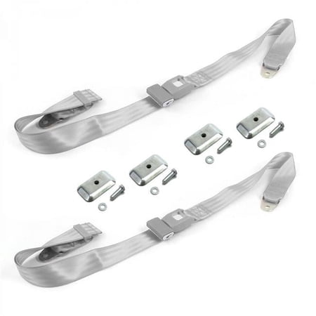 safeTboy Gray & Grey Lap Bucket Seat Belt Kit with Bracketry for 1988-1998 Chevy Truck Standard 2 Point - 2 Belts