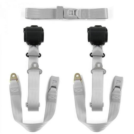 safeTboy Gray & Grey Retractable Bench Seat Belt Kit for 1969-1972 Chevy FS Blazer Standard 3 Point - 3 Belts