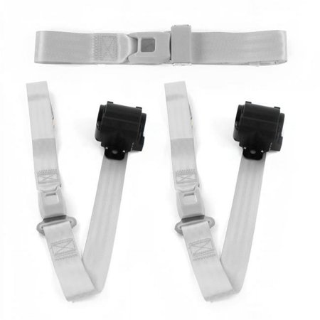 safeTboy  Gray & Grey Retractable Bench Seat Belt Kit for 1975-1982 Triumph TR7, 8 Standard 2 Point - 3 Belts