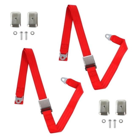 safeTboy Red Lap Bucket Seat Belt Kit with Bracketry for 1966-1973 Jeep Jeepster Airplane 2 Point - 2 Belts