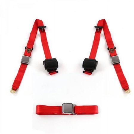 safeTboy Red Retractable Bench Seat Belt Kit for 1968-1972 Chevy Chevelle Airplane 3 Point - 3 Belts