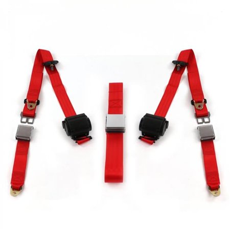 safeTboy Red Retractable Bench Seat Belt Kit for 1973-1991 Chevy FS Blazer Airplane 3 Point - 3 Belts