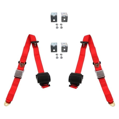 safeTboy Red Retractable Bucket Seat Belt Kit with Bracketry for 1933-1934 Early Cars Airplane 3 Point - 2 Belts