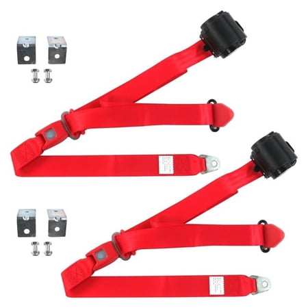safeTboy Red Retractable Bucket Seat Belt Kit with Bracketry for 1955-1956 Ford Standard 3 Point - 2 Belts
