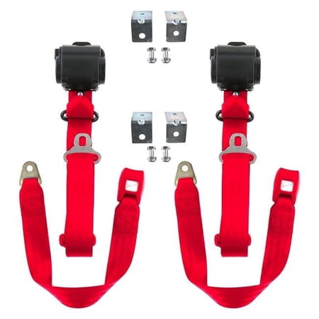 safeTboy Red Retractable Bucket Seat Belt Kit with Bracketry for 1962-1965 Ford Fairlane Standard 3 Point - 2 Belts