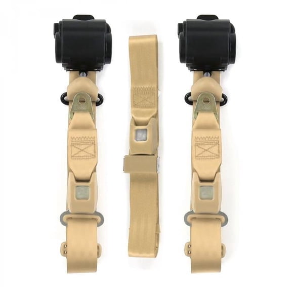 safeTboy Tan Retractable Bench Seat Belt Kit for VW Karmann Ghia Standard 3 Point - 3 Belts
