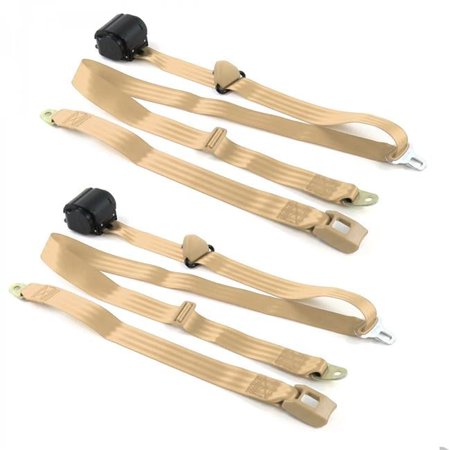 safeTboy Tan Retractable Bucket Seat Belt Kit for 1949-1953 Buick Roadmaster Standard 3 Point - 2 Belts