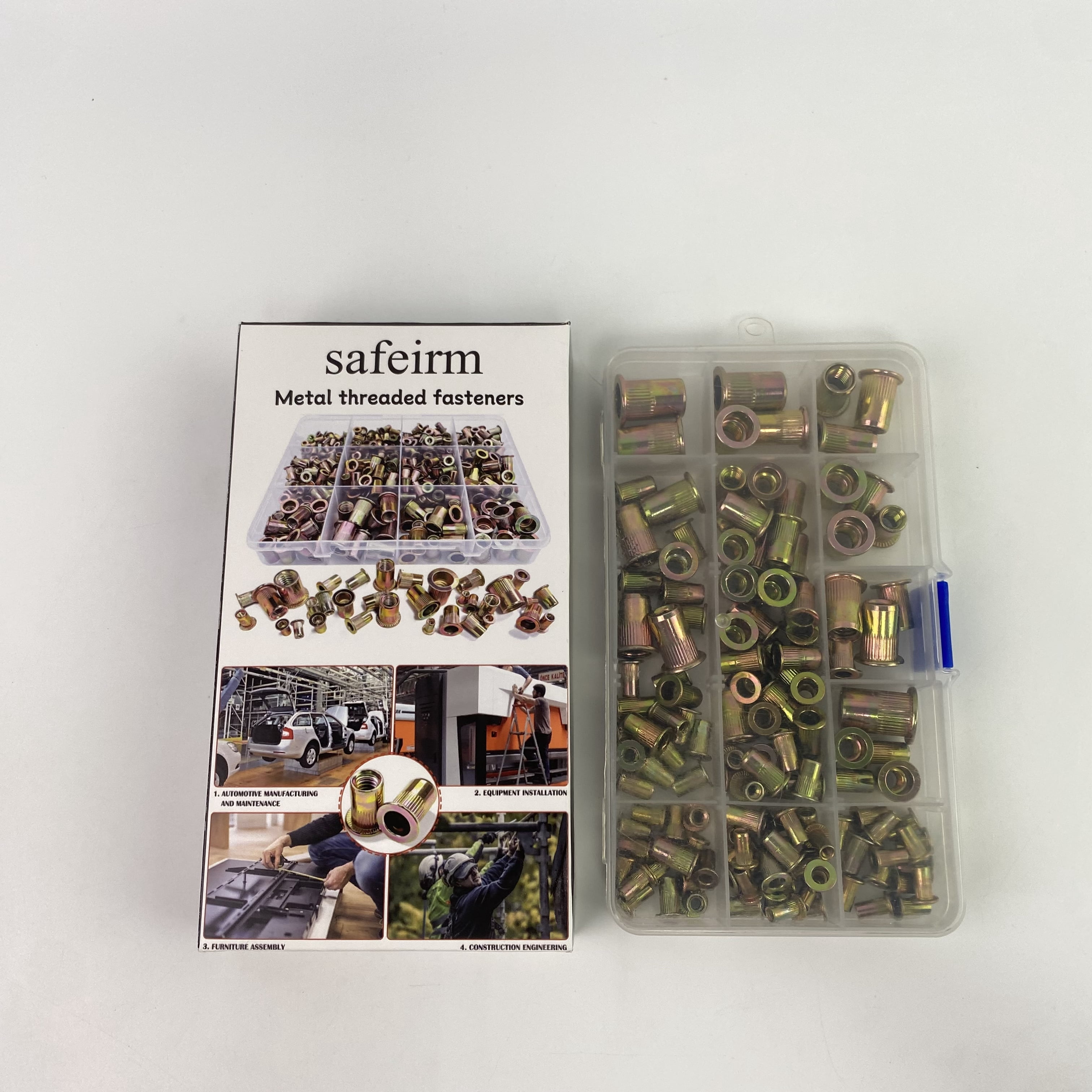 safeirm Metal threaded fasteners,Rivet Nut Kit, 470Pcs SAE & Metric UNC Rivet Nut, Zinc Plated Carbon Steel Rivnut Threaded Inserts Assortment Set Nutserts, Sizes 6-32 8-32