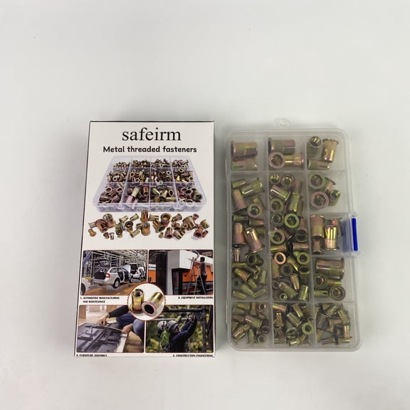 safeirm Metal threaded fasteners,Rivet Nut Kit, 470Pcs SAE & Metric UNC Rivet Nut, Zinc Plated Carbon Steel Rivnut Threaded Inserts Assortment Set Nutserts, Sizes 6-32 8-32