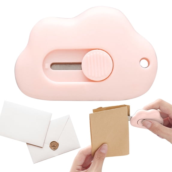 safety box cutter,Mini Retractable Utility Knife Cloud Pocket Box Cutters Plastic Letter Opener Slide Open with Keychain Hole for Box Letter Envelope
