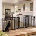 thumbnail image 1 of Dog Gate, Domipet 6 Panels Pet Gate Freestanding, 120''Extra Wide Dog Gate 32''Height Pet Playpen for Doorways, Black, 1 of 10