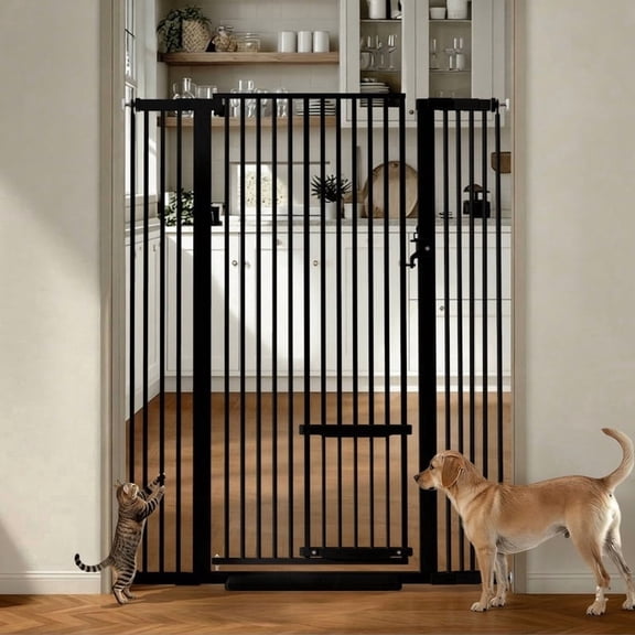 Pet Gate, Domipet 43” Wide Dog Gate ,Extra Tall Cat Gates for Inside the House, Black