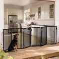 thumbnail image 1 of Dog Gate, Domipet 6 Panels Pet Gate Freestanding, 120''Extra Wide Dog Gate 32''Height Pet Playpen for Doorways, Black, 1 of 9