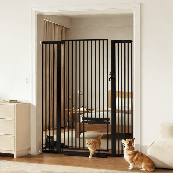 Pet Gate, Caveen 43” Wide Dog Gate ,Extra Tall Cat Gates for Inside the House, Black