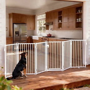 Pet Gate, Domipet 120''Extra Wide Foldable Dog Fence Indoor, 32''Height Dog Gate for Fireplace, Garden, White