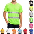 thumbnail image 1 of safety shirts for men Quick Dry Hi Vis Reflective Short Sleeve high vis shirts Construction Work Shirts with Reflective Strips Green 3XL, 1 of 7