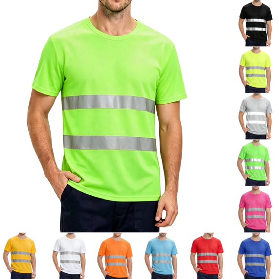 safety shirts for men Quick Dry Hi Vis Reflective Short Sleeve high vis shirts Construction Work Shirts with Reflective Strips Green 3XL