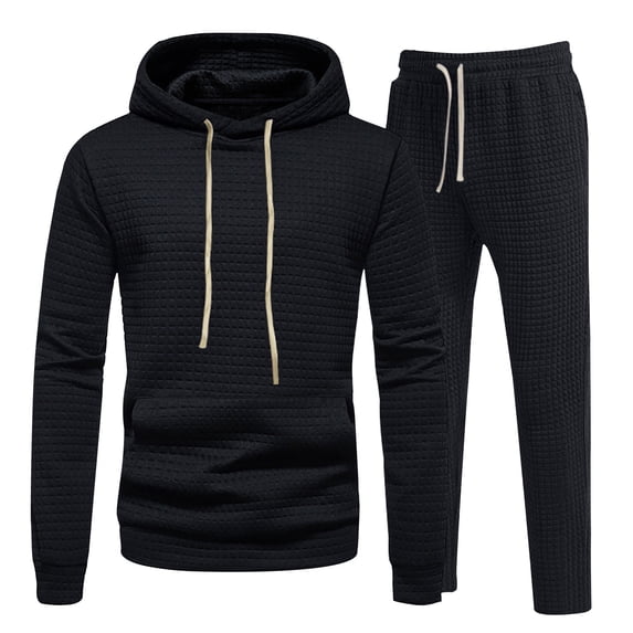 safuny 2PCS Outs Men's And Women's Sports Tracksuits Long Sleeve Pullover Hoodies Sweatshirt And Sweatpants Fall Winter Suit Black XL