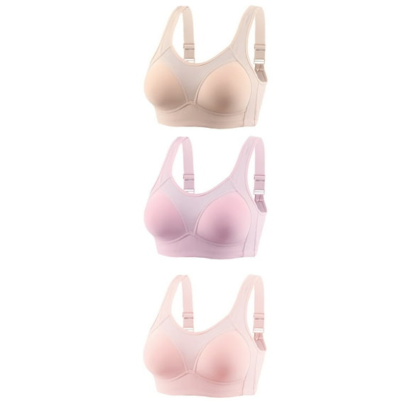 safuny 3Pc Everyday Bra Wireless Seamless Soft Comfort Daily Brassiere Underwear Push Up Ultra Light Lingerie Clearance Pink S