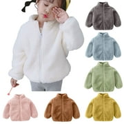 safuny Boys Girls Winter Warm Thicken Zipper Stand Collar Coat Solid Color Soft Fleece Casual Playwear Tops Toddler Baby Long Sleeve Shirts Clearance Blue 3-4Y