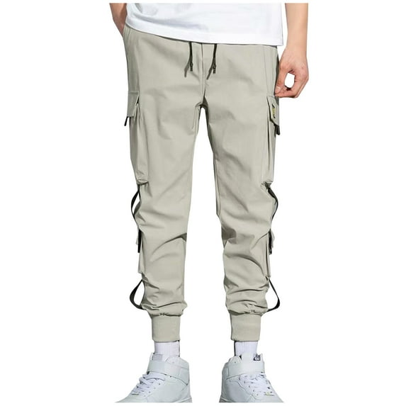 safuny Cargo Pants for Men High Waist Solid Color Fashion Fall Winter Long Trousers Comfy Lounge Casual Soft Safety Full Pants with Pocket Khaki XL