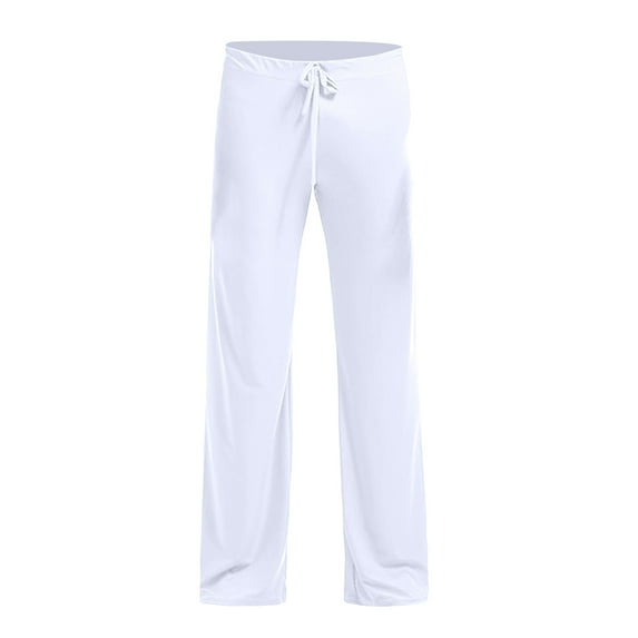 safuny Cargo Pants for Men Soft Full Pants with Pocket High Waist Solid Color Fashion Fall Winter Long Trousers Comfy Lounge Casual White M