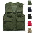 thumbnail image 1 of safuny Cargo Vest Tops for Mens Zipper Jacket Open Front Outwear Tanks with Pockets Solid Vintage v neck Blouses Green L, 1 of 4
