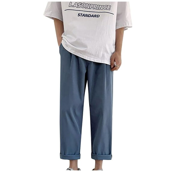 safuny Casual Pants for Men Comfy Lounge Casual Fashion Fall Winter Long Trousers Solid Color Soft Loose Cozy Drawstring Elastic Waist High Waist Blue XL