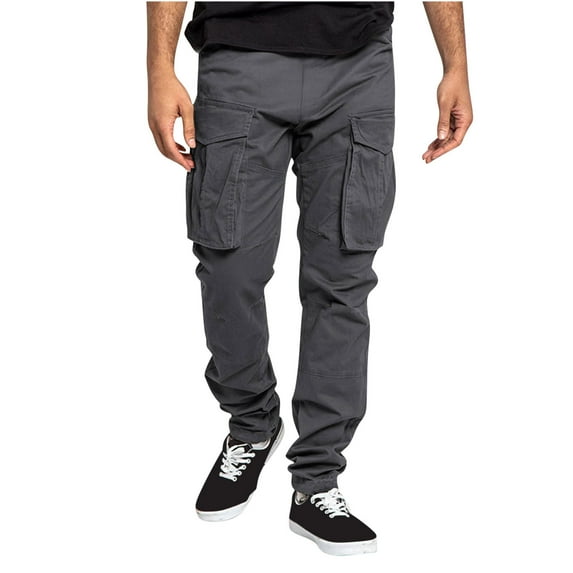 safuny Casual Pants for Men Comfy Lounge Casual Soft Loose Cozy Drawstring Elastic Waist Fashion Fall Winter Long Trousers High Rise Solid Color Dark Gray M