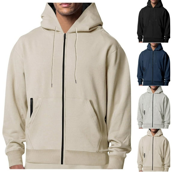 safuny Casual Sports Cotton Sweatshirts with Pockets Loose Hoodie Tops for Men Solid Color Lightweight Coat Long Sleeve Cardigans Fall Clearance Outwear Zipper Jackets Black L