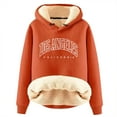 thumbnail image 1 of TYGHBN Ladies' Fashion Letter Casual English Autumn and Winter with Thick Velvet Insulation Solid Color Color Cardigan Lamb Wool Hooded Sweatshirt Jacket Womens Tunic Sweatshirts Womens Casual, 1 of 2