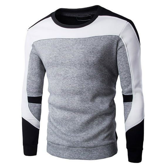 safuny Clearance Men's Casual Crewneck Sweatshirt Color Block Fleece Pullover Sweatshirt Workout Clothing Gray L