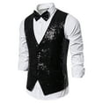 thumbnail image 1 of safuny Men's Shiny Sequin Vest V-Neck Regular-Fit Party Suit Waistcoat Workout Clothing Black XL, 1 of 3