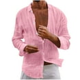 thumbnail image 1 of safuny Clearance Mens Casual Long Sleeve Cotton Linen Shirts Buttons Down Solid Plain Roll-Up Sleeve Summer Beach Shirts Workout Clothing Pink M, 1 of 6