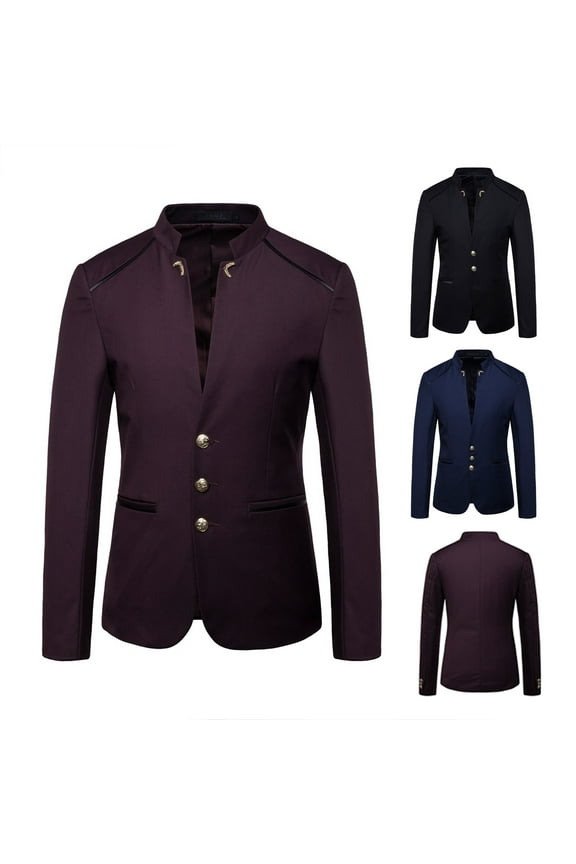 Mens Casual Suit Blazer Jackets Stand Mandarin Collar Lightweight Sport Coats Long Sleeve Button Down Business Coat Workout Clothing Black L