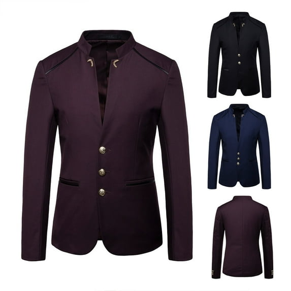 safuny Mens Casual Suit Blazer Jackets Stand Mandarin Collar Lightweight Sport Coats Long Sleeve Button Down Business Coat Workout Clothing Black L