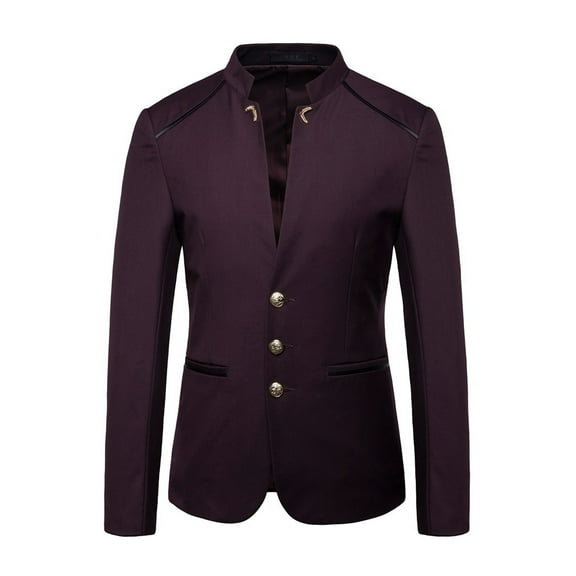 safuny Mens Casual Suit Blazer Jackets Stand Mandarin Collar Lightweight Sport Coats Long Sleeve Button Down Business Coat Workout Clothing Red L